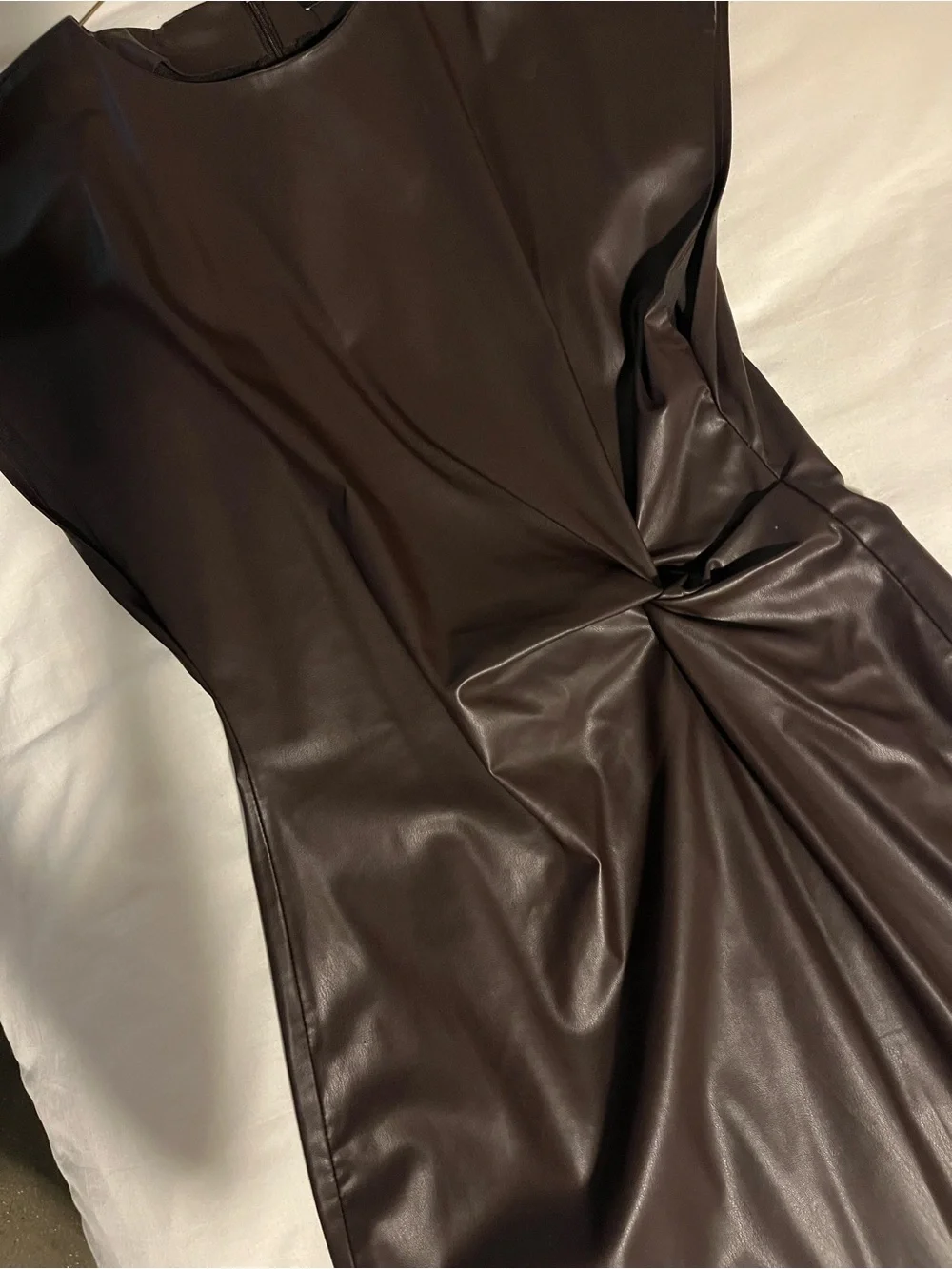 ZARA BROWN/EGGPLANT FAUX LEATHER LEATHER MIDI DRESS - Picture 3 of 4